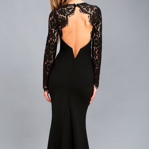Lulu's Whenever You Call Black backless lace dress